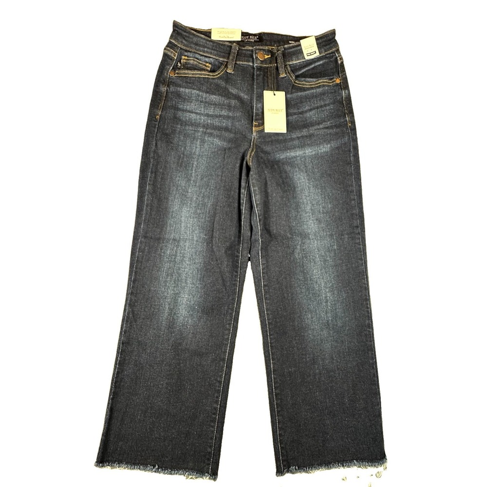Judy Blue High Rise Crop Wide Leg Jeans Womens 5/27 Fray Hem Stretch Boho New